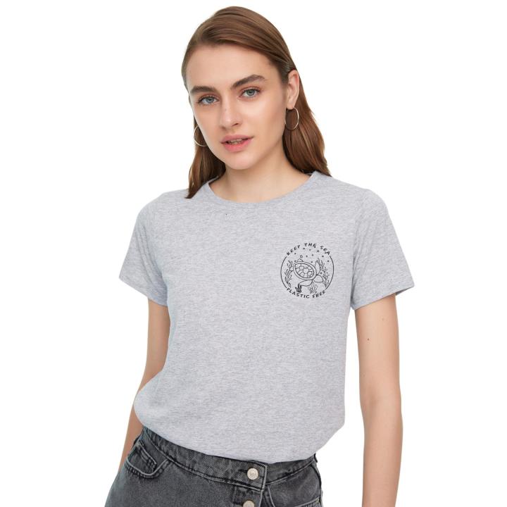 TRENDYOL Camiseta Básica Básica De Cuello Redondo Para Mujer, Pudra., XG