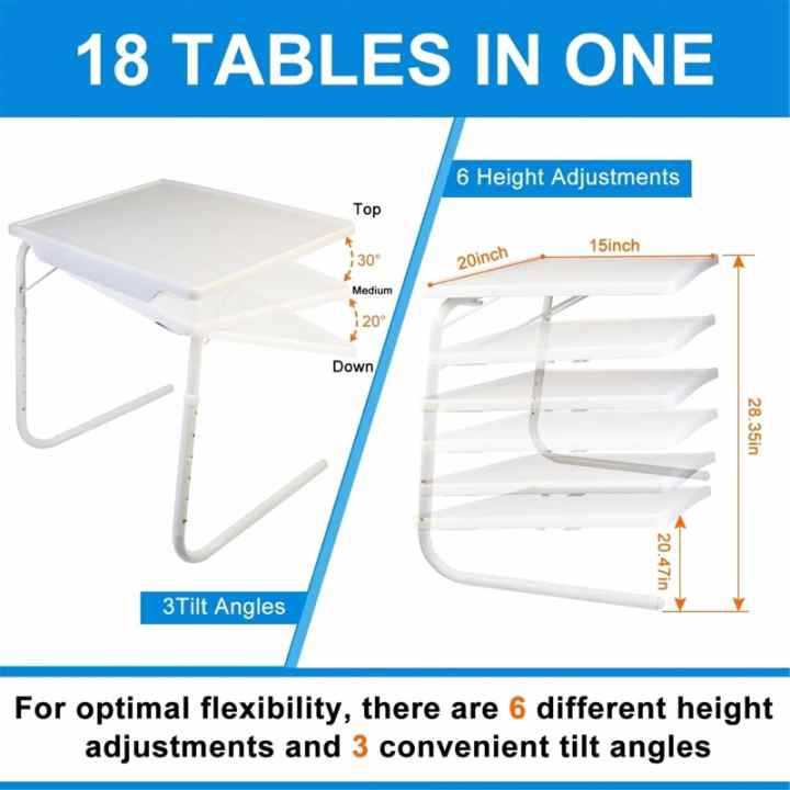 Mesa auxiliar plegable ajustable 52 x 40 x 72 cm, regulable en inclinación  y altura, mesa multifuncional ligera, ideal para come