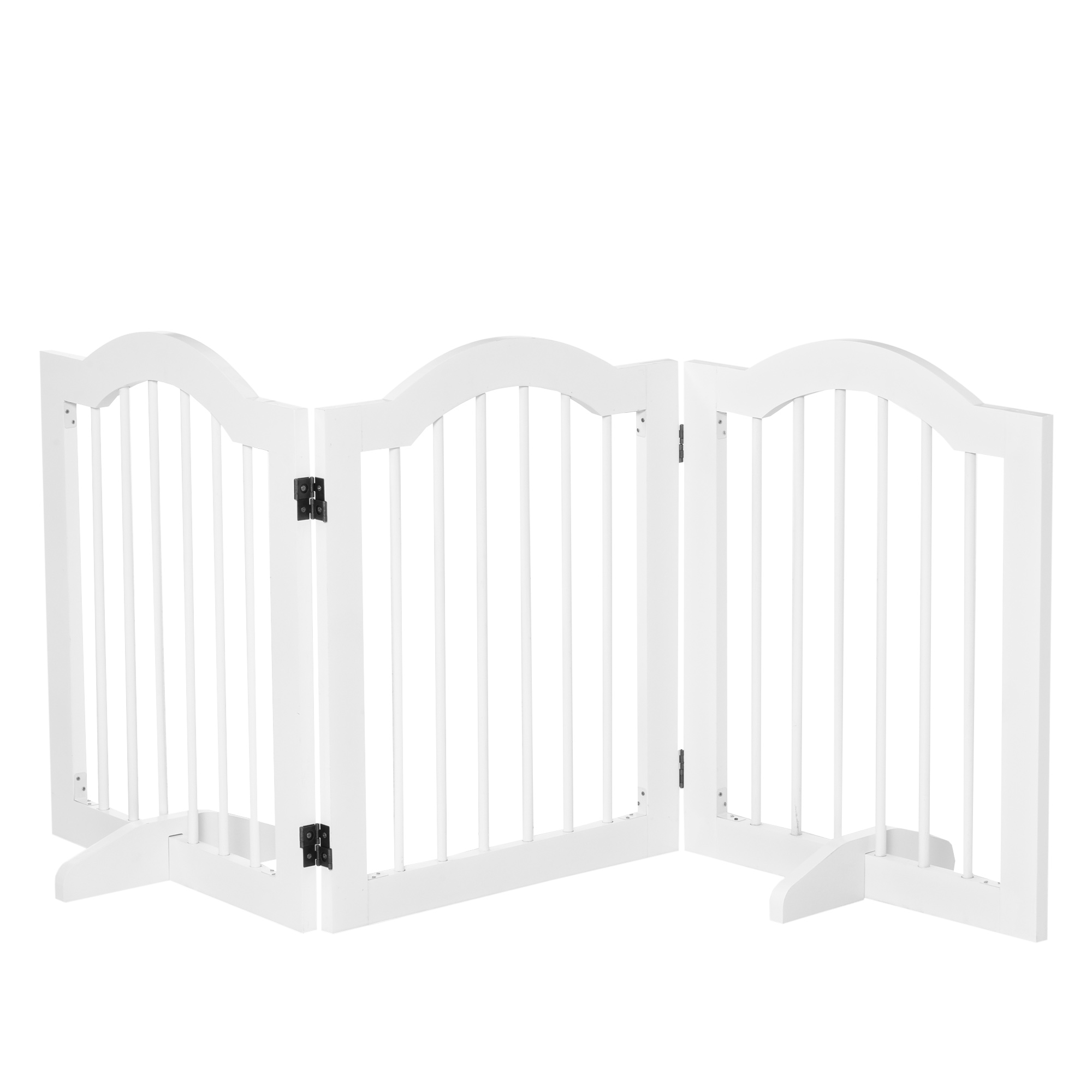 PawHut Barrera para Perros de Madera Valla para Mascotas Plegable de 3  Paneles con 1 Puerta y Patas de Apoyo para Pasillo Escalera 155x35,5x76 cm  Blanco