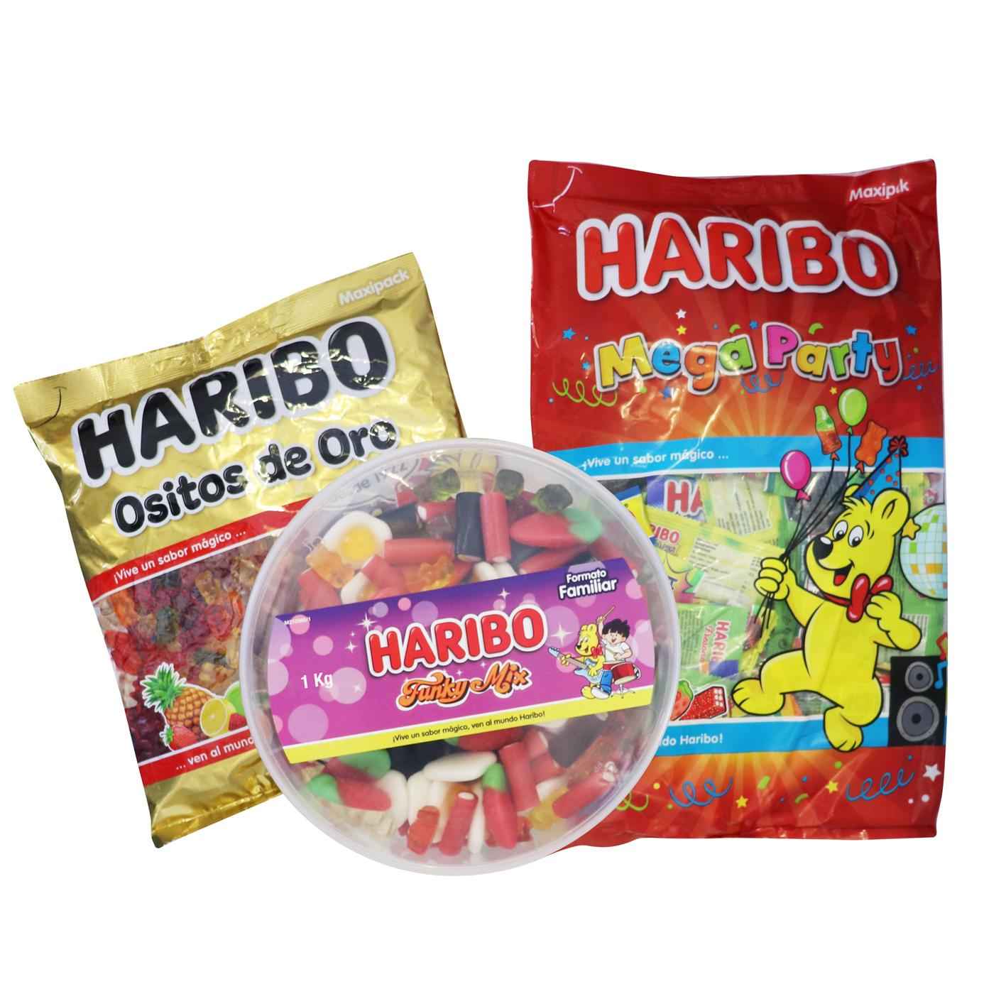 PACK CUMPLEAÑOS 1 HARIBO MEGA PARTY 1,2 KG + 1 HARIBO OSITOS 1 KG + 1