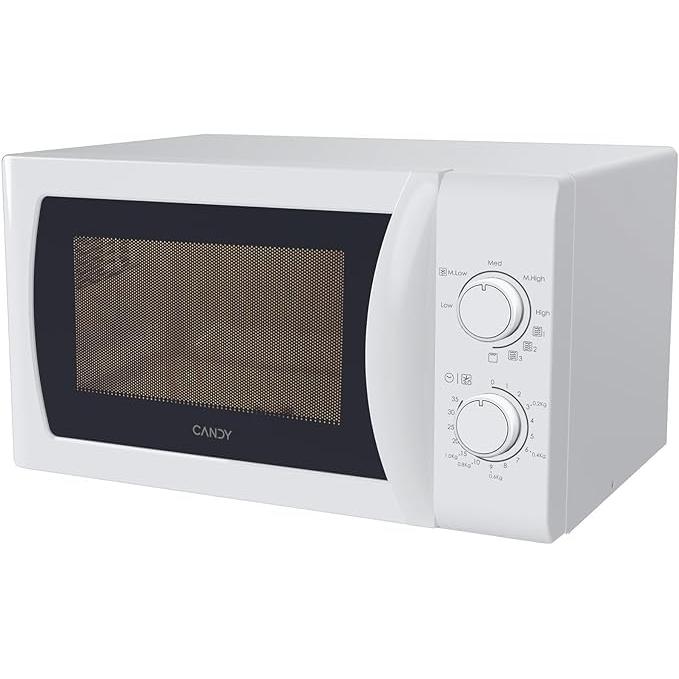 Candy Idea CMG20SMW Microondas con Grill, 20L, 700W-1050W,5 Niveles de Potencia, 4 Programas Automáticos,Alerta Acústica Finalización,Plato 25,5CM, Grill Rack,Descongelación, Apertura Izquierda,Blanco