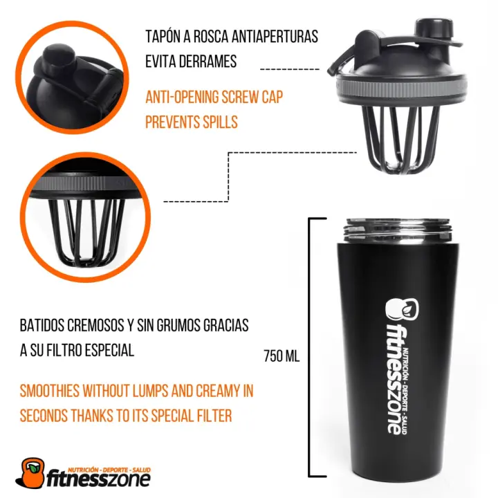 Accesorios / Fitness - Shaker Acero Inoxidable 750 Ml de la marca  FitnessZone, este accesorio fitness mejora el rendimiento y la seguridad de  tus entrenamientos