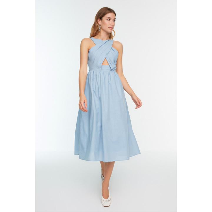 Trendyol Collection - Abito Midi A-Linea Regular Fit In Rosso - Girocollo, Tessuto Elasticizzato (88% Poliestere, 12% Elastan)