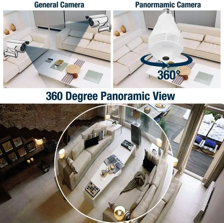 Cámara de seguridad con bombilla WiFi 1080P, cámara de seguridad de 360  grados inalámbrica para exteriores, cámaras de seguridad interiores para