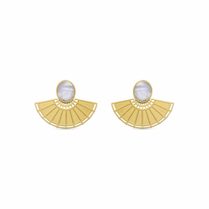 Pendientes Trendy De Plata Acabado En Oro De 18k Con Madreperla Blanca