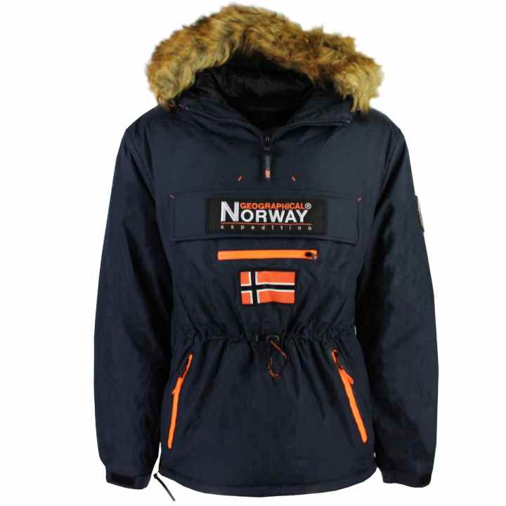 Geographical Norway Hombre Chaqueta de invierno con capucha de piel  sintética y 7 bolsillos negro