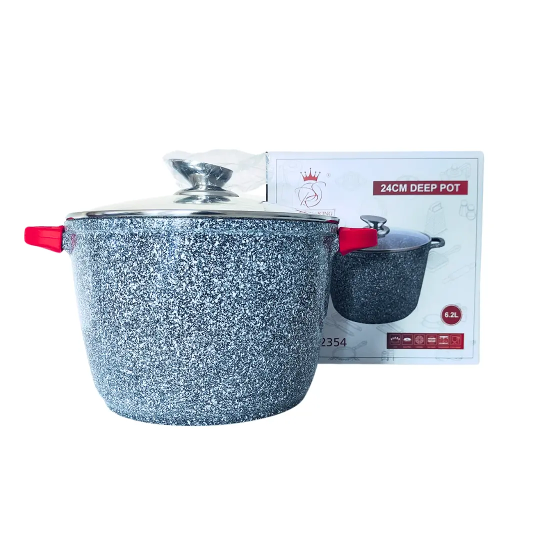 Olla profunda Revestimiento antiadherente Asas de silicona 28cm – 10L / Aluminio Fundido con Tapa de vidrio