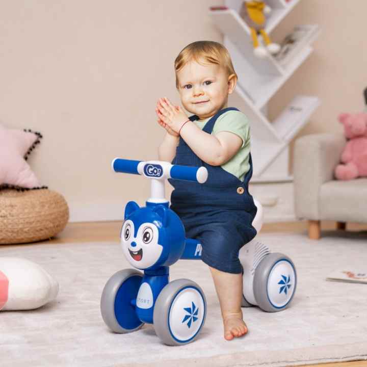 Bicicleta de Equilibrio para Niños 10-36 Meses sin Pedales con 4 Ruedas  Correpasillos para Bebé para Interior Exterior 55 x 27 x 40 cm Azul -  Costway
