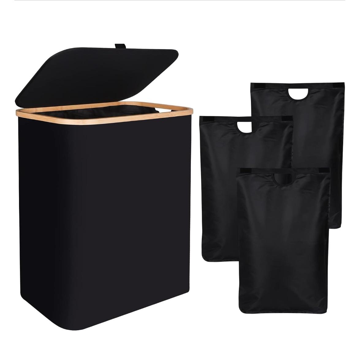 Cesta con tapa para ropa sucia con bolsa interior de 2 compartimientos de  bambú marrón de 100 L Homcom