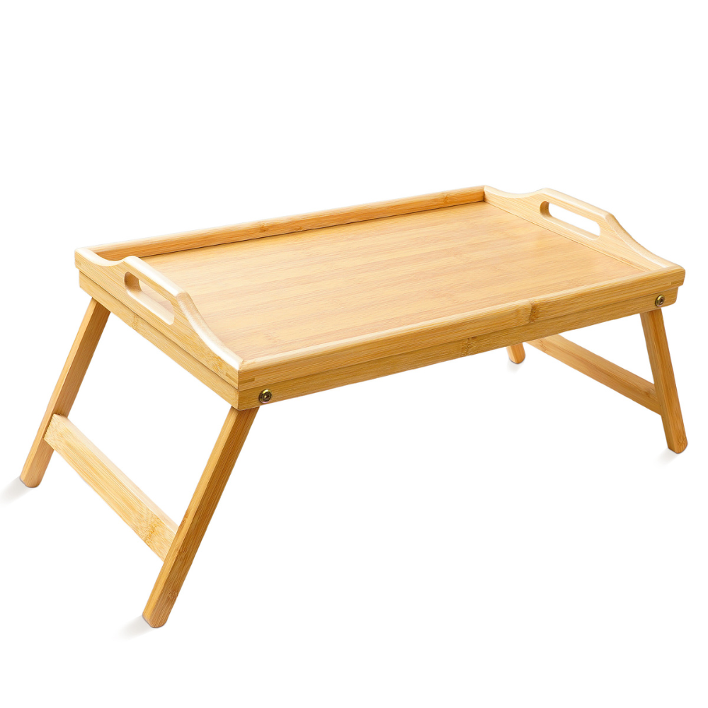 Bandeja de cama plegable de madera 50 x 30 x 23 cm. Mesita para desayuno  con patas plegables