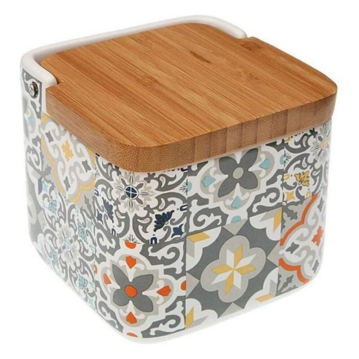 SALIÈRE AVEC COUVERCLE VERSA VERT CÉRAMIQUE BAMBOU DOLOMITE 11 X 11 X 11 CM – SÉNÉGAL