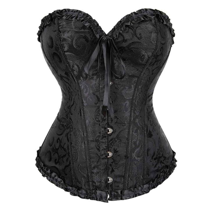 Corsé Completo Gótico De Brocado Negro De Inspiración Victoriana