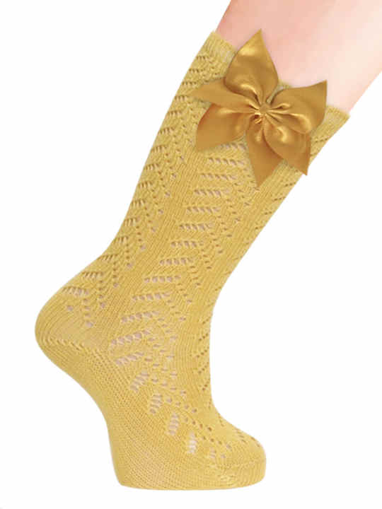 Calcetines Altos Lisos con flor de tul