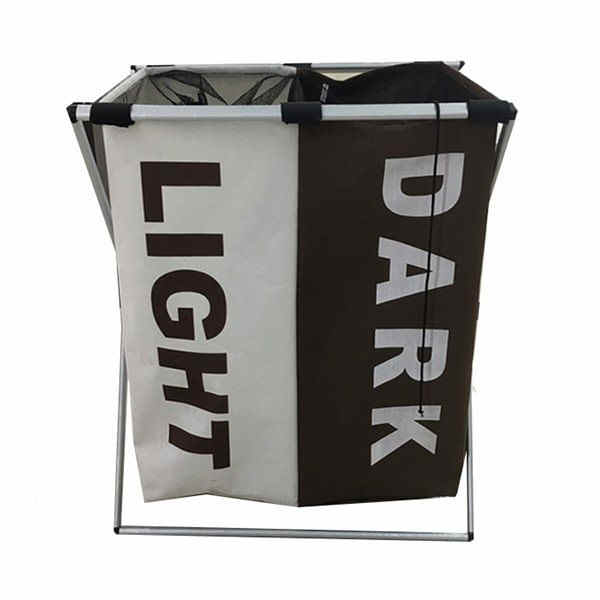 Wenko Separador De Ropa Sucia Con 2 Compartimentos - 59x57x38 Cm, Poliéster Y Aluminio, Color Beige, Capacidad 2x60 Litros