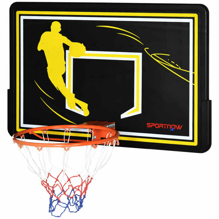 SPORTNOW Canasta de Baloncesto con Red Aro de Baloncesto de Pared con  Tablero y Marco de Acero para Exterior 113x61x73 cm Negro