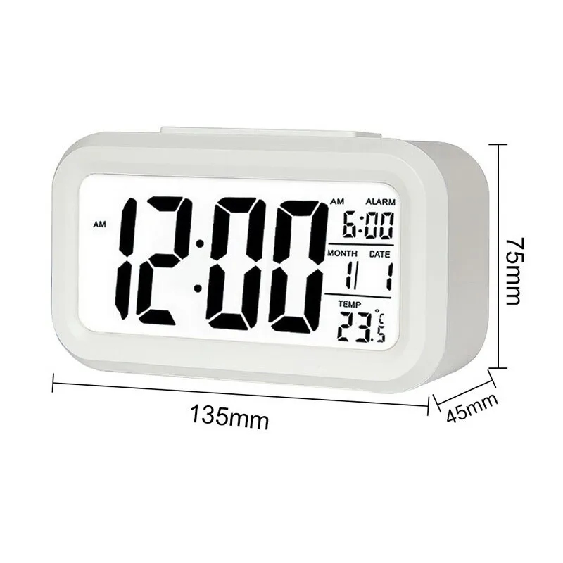 Despertador Digital, Pantalla LCD con Luz 5.3 Pulgadas con Hora, Fecha, Temperatura, 12/24H, con 8 tonos. Medidas: 13,5 7,5cm Miravia