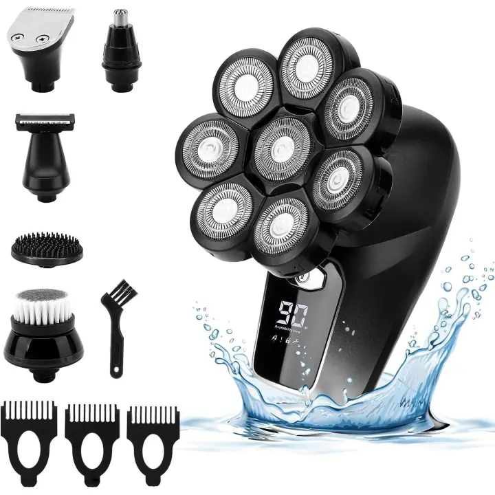 Afeitadora de cabeza para hombre, maquinilla de afeitar eléctrica 6D,  flotante, 5 en 1, afeitadora húmeda y seca, impermeable, con pantalla LED