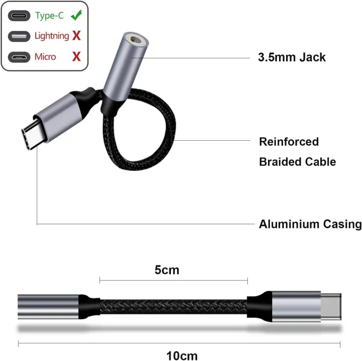 Adaptador Cable de Conector USB Tipo C a Mini Jack 3.5mm TRRS OMTP