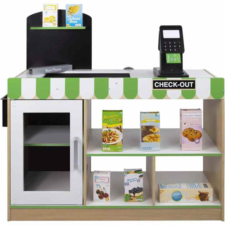 Supermercado De Madera Con Carrito, Caja Registradora Y Pizarras – Set De Juego De 80x60x35 Cm Con Luces Y Sonidos Para Niños De 3+ Años, Ideal Para Aprender Jugando