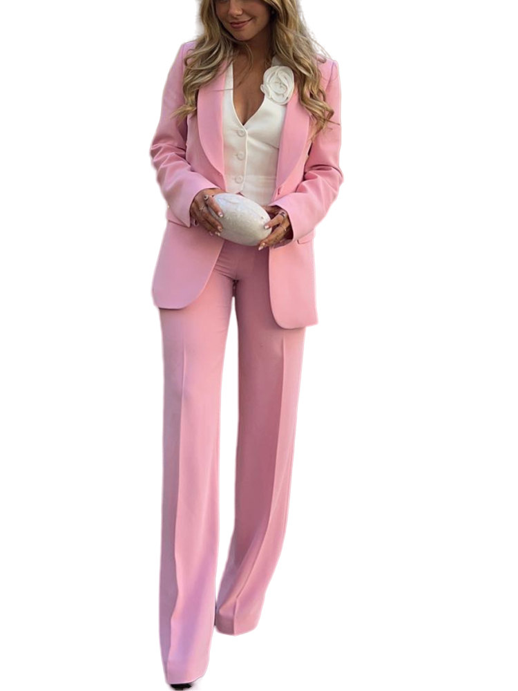 YUNCLOS Conjunto de traje de trabajo de oficina de 2 piezas para mujer,  blazer y pantalones de un botón