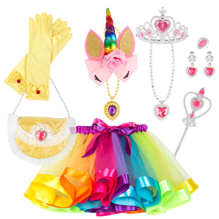 Falda De Tul Arcoíris Con Diadema De Plumas, Calcetines, Guantes Y Tirantes – Disfraz Retro Años 80 Para Mujer