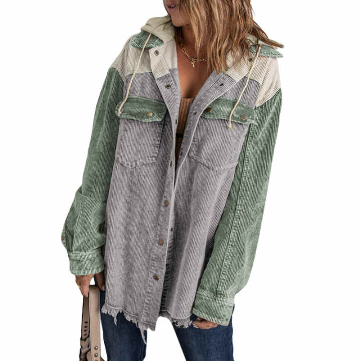 Chaqueta De Pana Con Capucha De Otoño E Invierno Para Mujer, Chaqueta