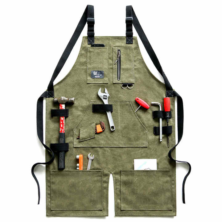 Delantal De Jardinería Y Cocina De Lona Impermeable, 3 Bolsillos, Tirantes Cruzados Ajustables, Talla Única, Resistente A Manchas – Ideal Para