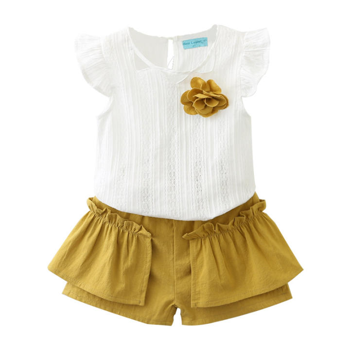 Conjunto De Verano Para Bebé Niña – Camiseta Sin Mangas + Pantalones Cortos De Arco, Estampado De Dibujos Animados, 0 A 24 Meses