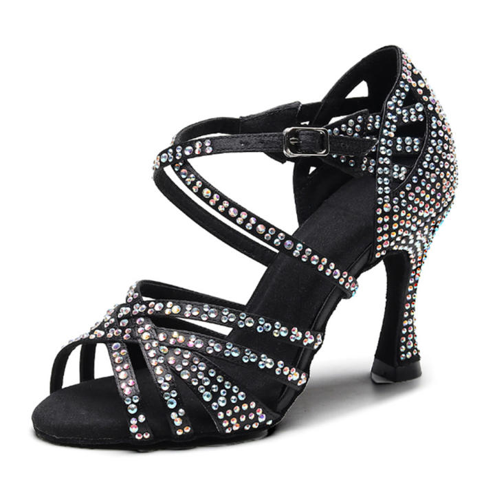 Zapatos Baile Latino Mujer - Tacón 9cm Con Diamantes De Imitación - Sandalia Noche
