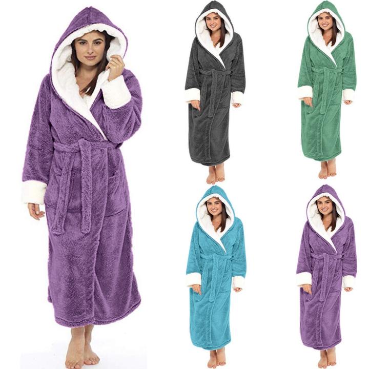 Albornoz De Franela Suave Para Mujer – Bata Gruesa De Invierno Con Cuello Tortuga Y Bolsillos
