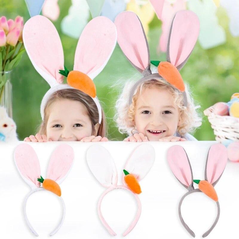 Diadema De Orejas De Conejo Con Zanahoria – Para Fiestas De Pascua, Carnaval, Cosplay Y Disfraces, Peluche Suave, Beige, Para Niñas Y Niños