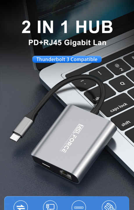 Adaptador USB-C Gigabit RJ45 Con PD100W Passthrough Power 1000Mbps  Velocidades Ethernet Para ChromeCast Con Google TV Cable