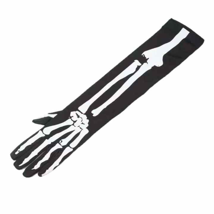 Guantes De Esqueleto Para Halloween – Dedos Enteros Con Estampado De Huesos Realista, Accesorio De Miedo Para Fiestas De Disfraces