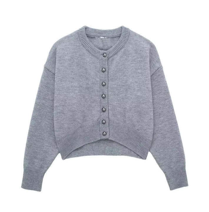 chaqueta de punto - chamarra para mujer con cuello de cascada y corte