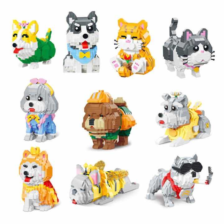 ZhouWei Set De 9 Bloques De Construcción Mini Perros – Micro Blocks Para Niños Y Adultos – Regalo Educativo Y Decorativo
