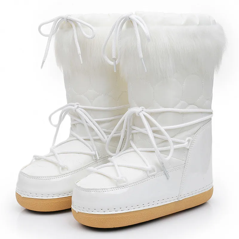 Botas de nieve con plataforma para mujer, botines de sintética, peludas y esponjosas, con cordones, color blanco, Invierno | Miravia