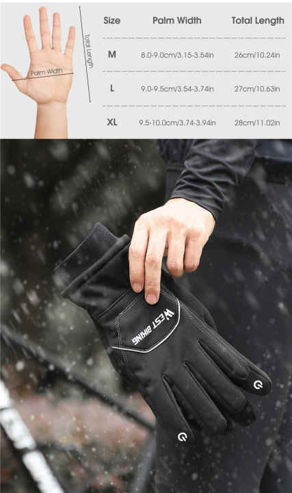 WEST BIKING-guantes de invierno para bicicleta, resistentes al agua,  cálidos, para pantalla táctil, 3M, para deporte, esquí, MTB y carretera