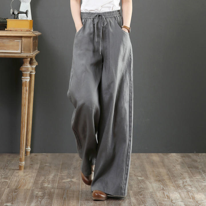 Pantalones Palazzo De Mujer Para Verano - Lino, Cintura Alta, Pierna Ancha, Con Cordón, Tallas Varias