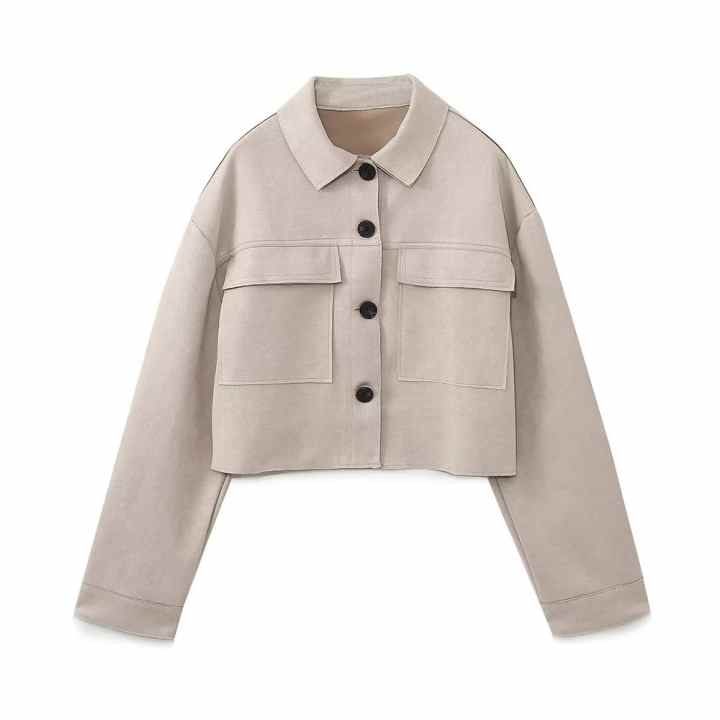 Chaquetas cortas vintage para mujer, chaqueta de ante de manga larga con  cremallera, chaqueta corta de otoño