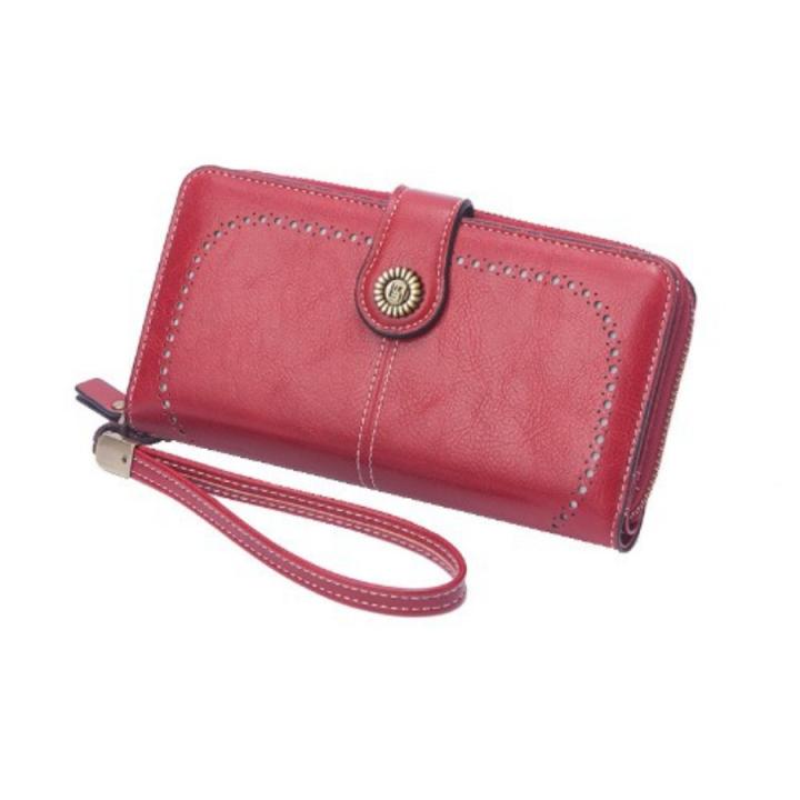 Vintage De Cuero Encerado Esqueleto Cartera De Gran Capacidad Bolsa De