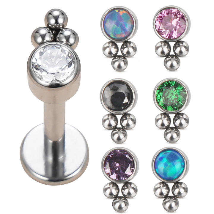 ASTM F136 Titanio 16G CZ Boomerang Labret Cartílago Hélice Tragus Labio Anillo Internamente
