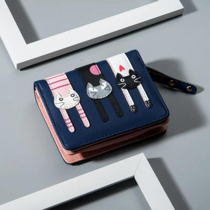 Spldsun Lindo Gato Carteras De Mujer, Cartera Largo Mujer Billetero, Cartera Corta De PU Con Cremallera, Lindos Regalos Para Niñas (Azul Oscuro
