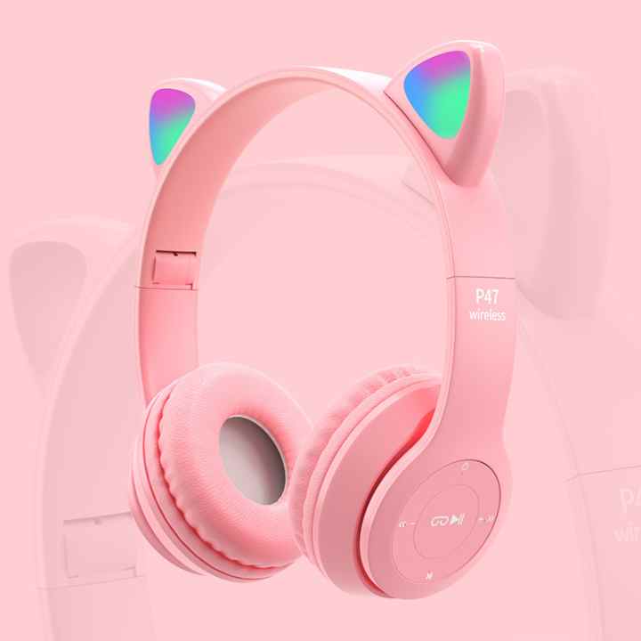 Auriculares inalámbricos plegables con Bluetooth 5,0, audífonos por encima  de la oreja con diseño de Pata de Gato, micrófono para teléfono y PC para  niña y niño - AliExpress