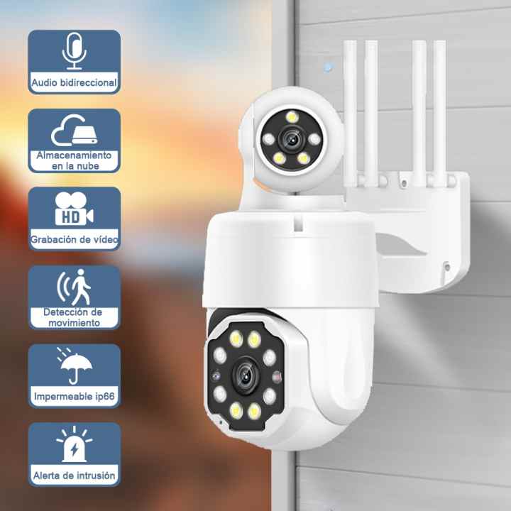 Camara seguridad IP 4K de 8MP con WiFi / doble lente / exteriores