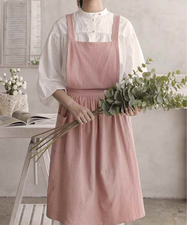 Delantal japonés de lino y algodón con espalda cruzada para mujer con  bolsillos, vestido de moda para jardinería, pintura, limpieza y cocina