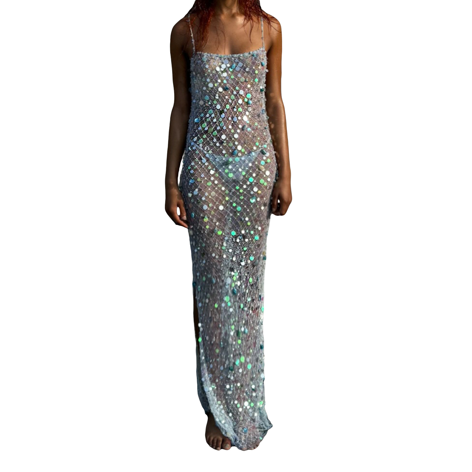 Vestido Playa Transparente Vestido Playa Mujer Hl1515 - Transparente Sexy Con Protección Solar, Azul Lago Moda Playa Mujer