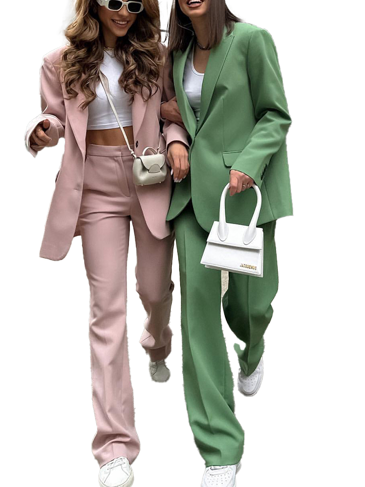 YUNCLOS Conjunto de traje de trabajo de oficina de 2 piezas para mujer,  blazer y pantalones de un botón