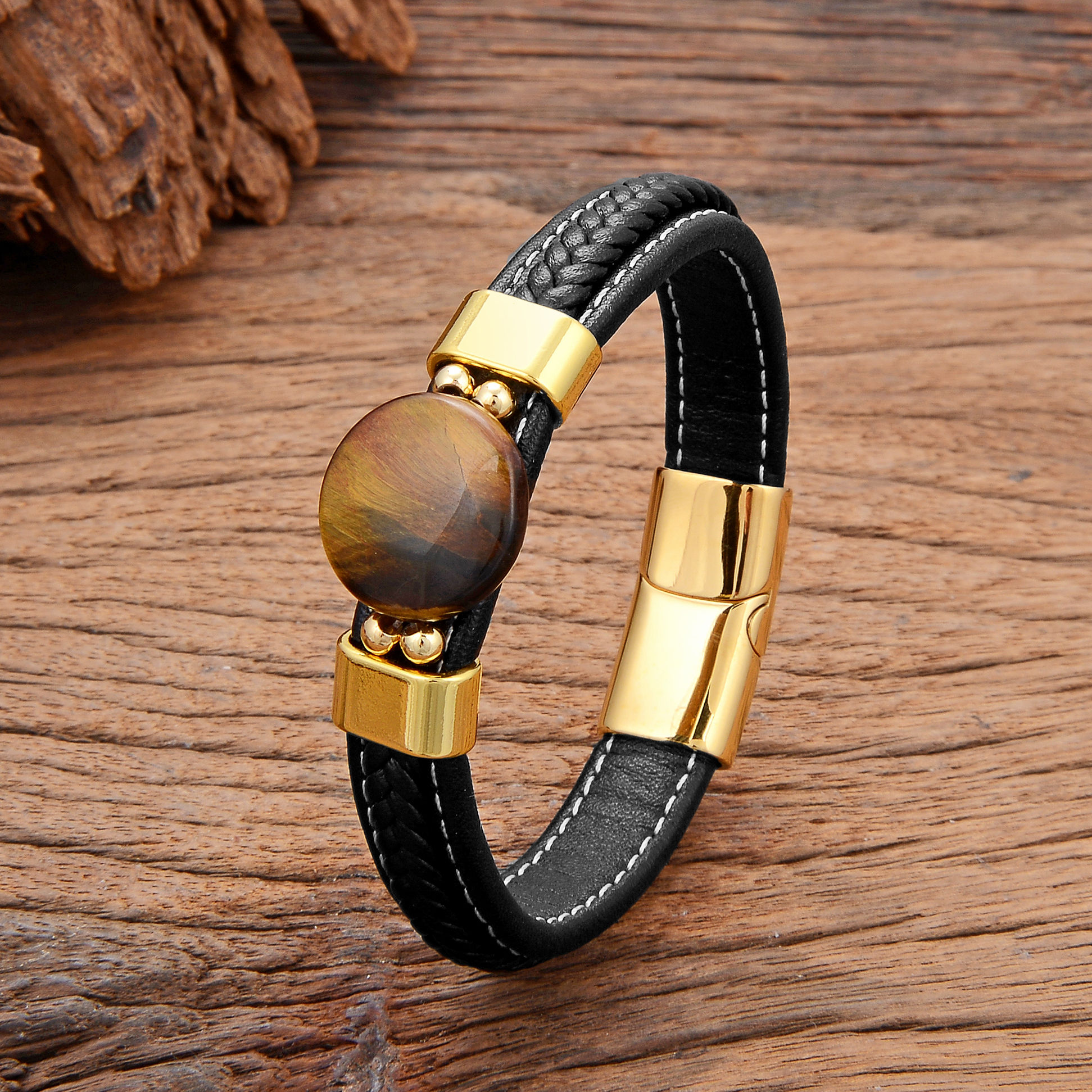 YADOCA 2Pcs Pulsera Hombre Pulseras De Cuentas De 8mm Ojo De Tigre Azul Obsidiana Hematites Cuentas De Piedra Natural Pulseras De Triple Protección