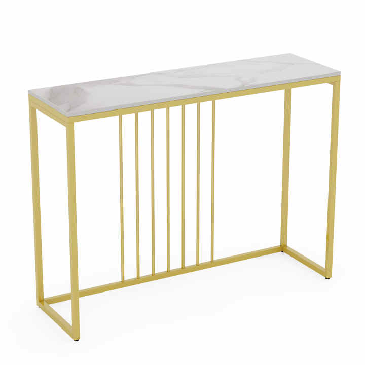 Mesa Consola Estrecha Con Efecto Mármol - Para Recibidor O Salón, Patas Ajustables, 75x24x76 Cm