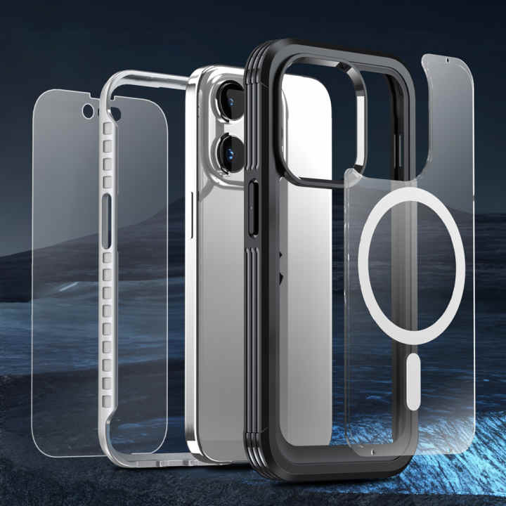 Comprar Funda de teléfono de doble capa protectora completa 360 para IPhone  15 Pro Max 15 Plus MagSafe carga inalámbrica a prueba de polvo vidrio  templado a prueba de golpes